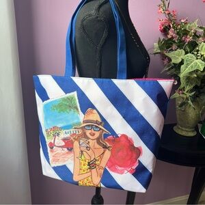Summer in Italy - Lancome Paris Promo Royal Blue/Pink Striped Beach/Shop Tote